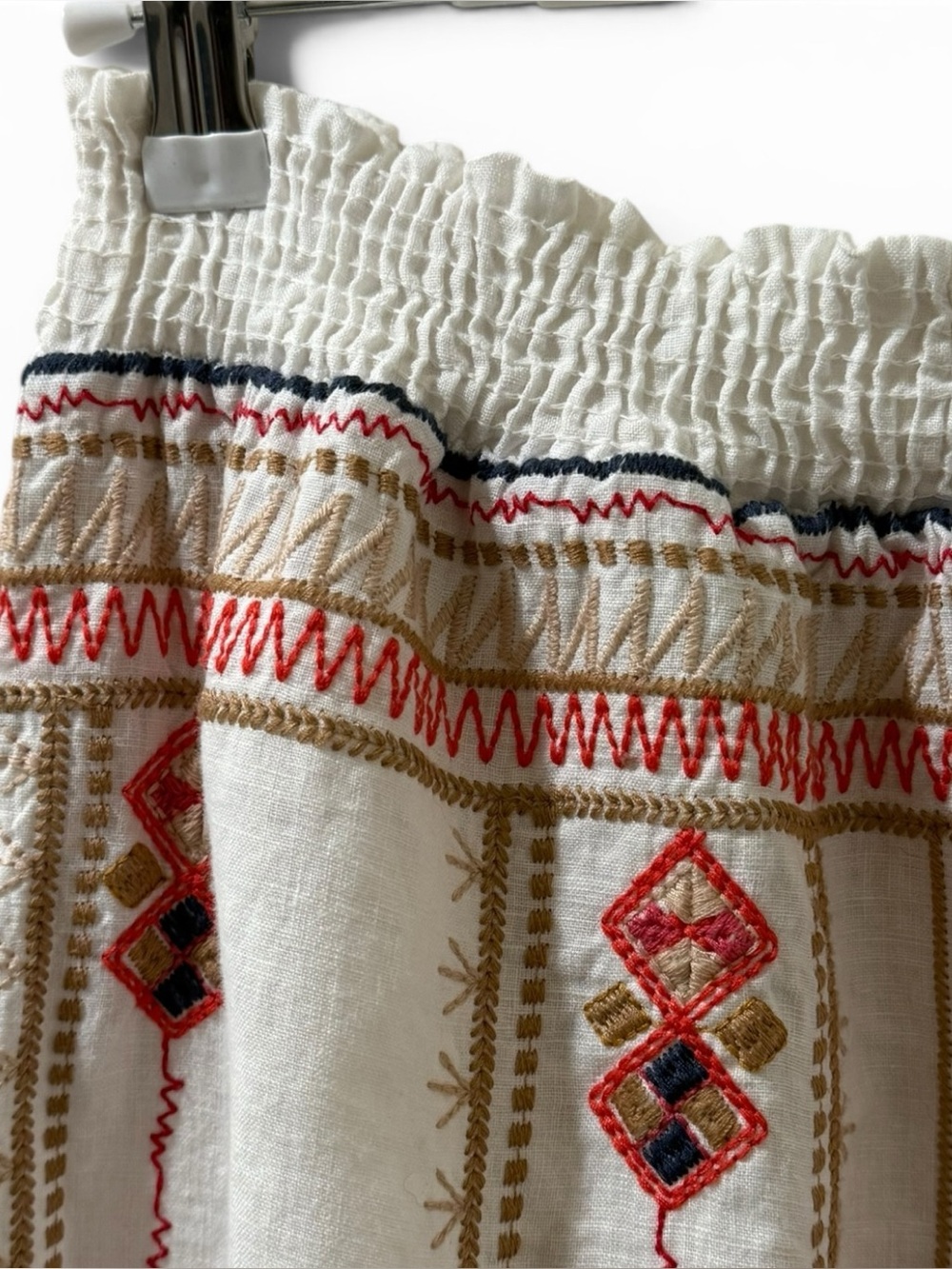 Johnny Was Frédérique Side Slit Linen Maxi Skirt White Embroidered Boho M - Picture 4 of 10